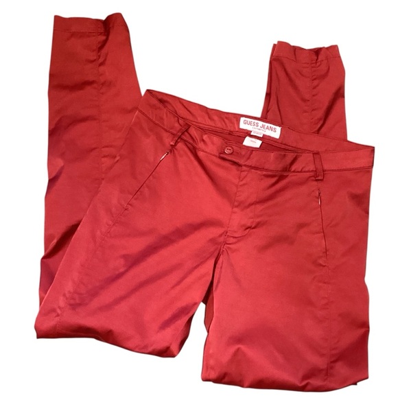 GUESS Jeans Red Chino Pants Y34A0148 Slim Fit Size 31 Y2K Shiny Stretchy Sexy - Picture 13 of 14